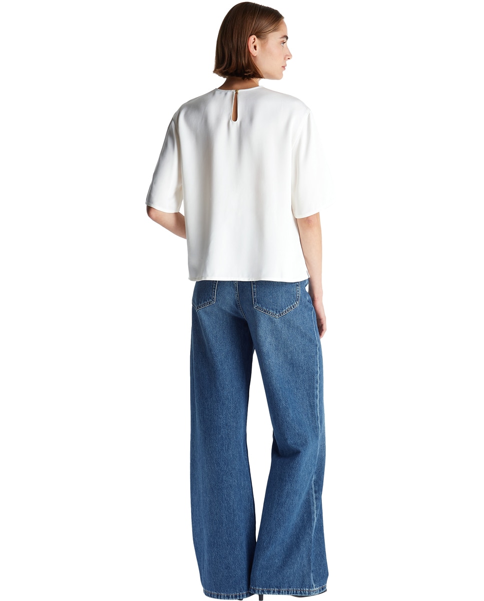 Calças de Silhueta Wide Leg Azul-3