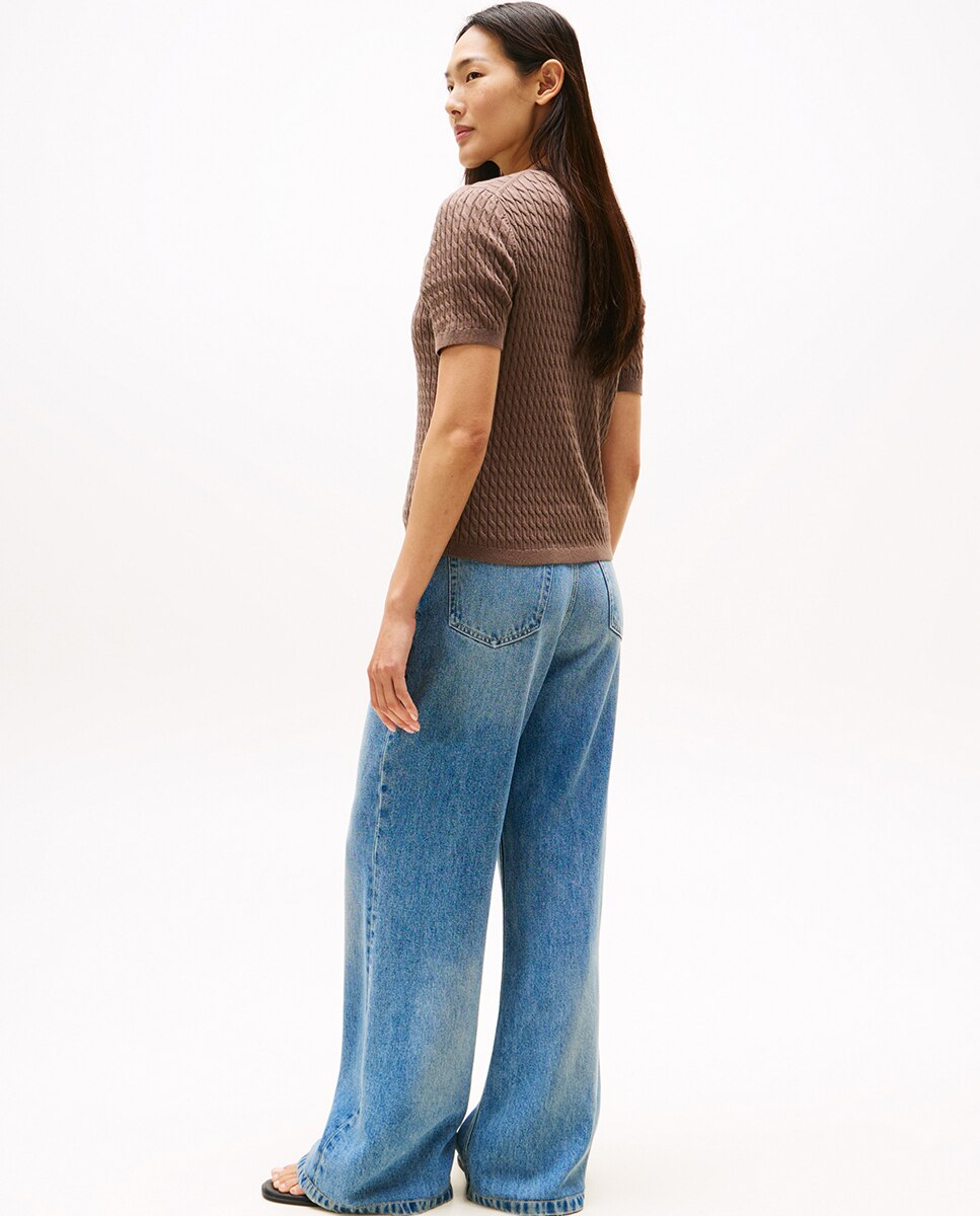 Cardigan de Malha com Manga Curta Castanho-4