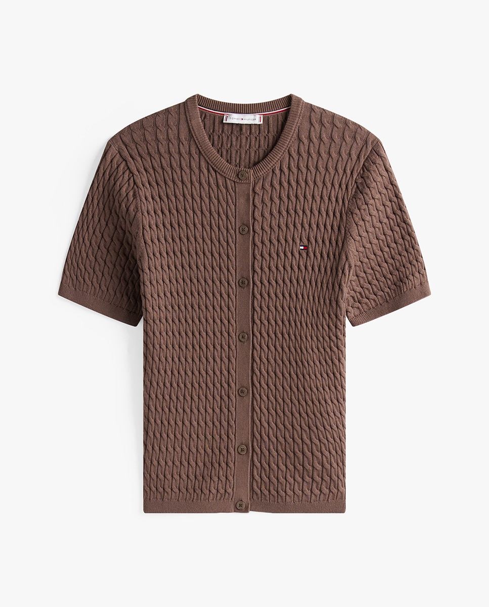 Cardigan de Malha com Manga Curta Castanho-5