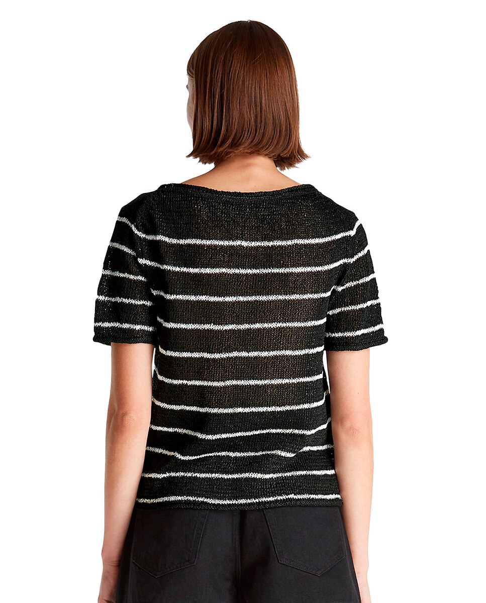 Camisola de Malha Aberta e Manga Curta Preto-2