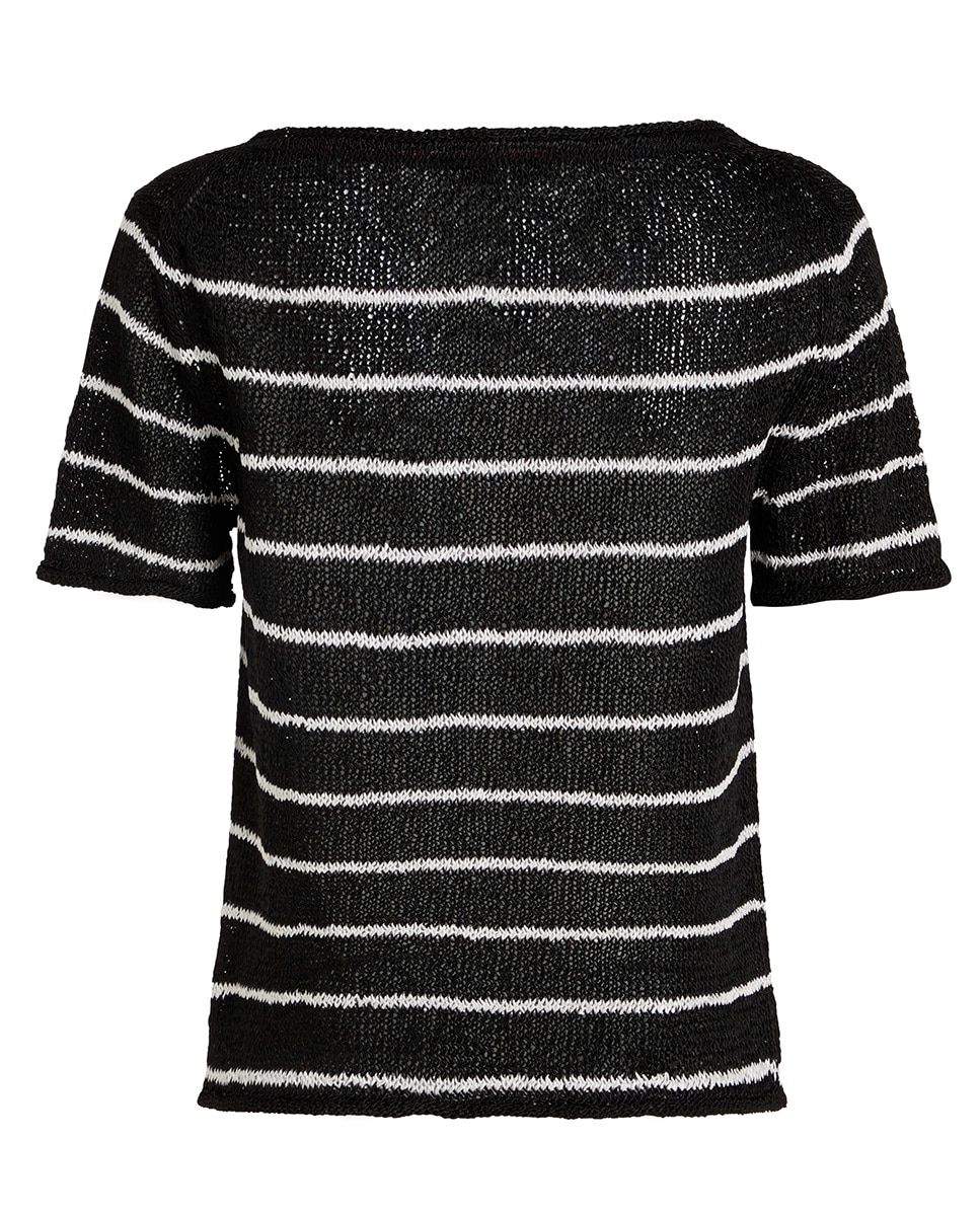 Camisola de Malha Aberta e Manga Curta Preto-7