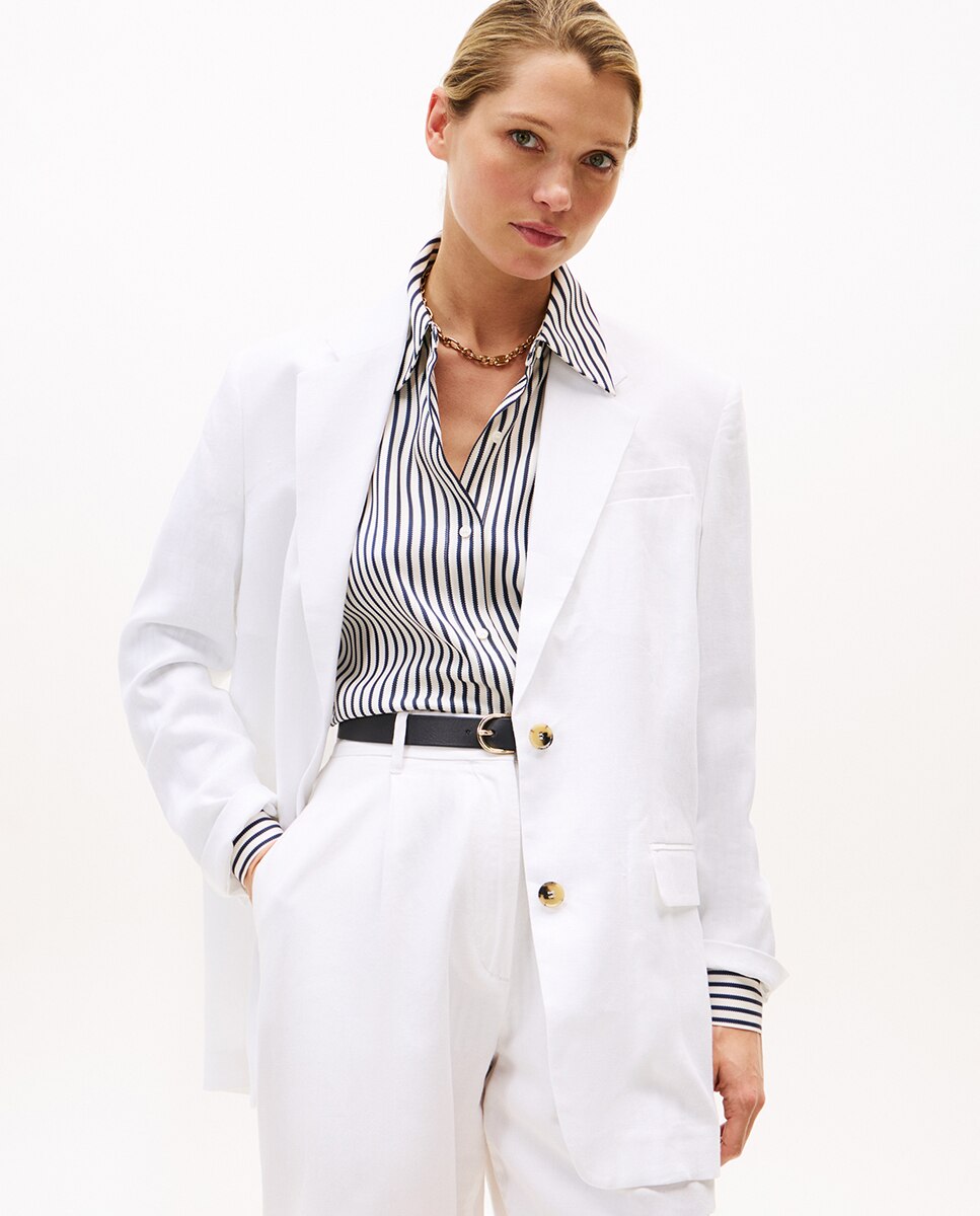 Blazer de Linho Estilo Relaxed Branco-1