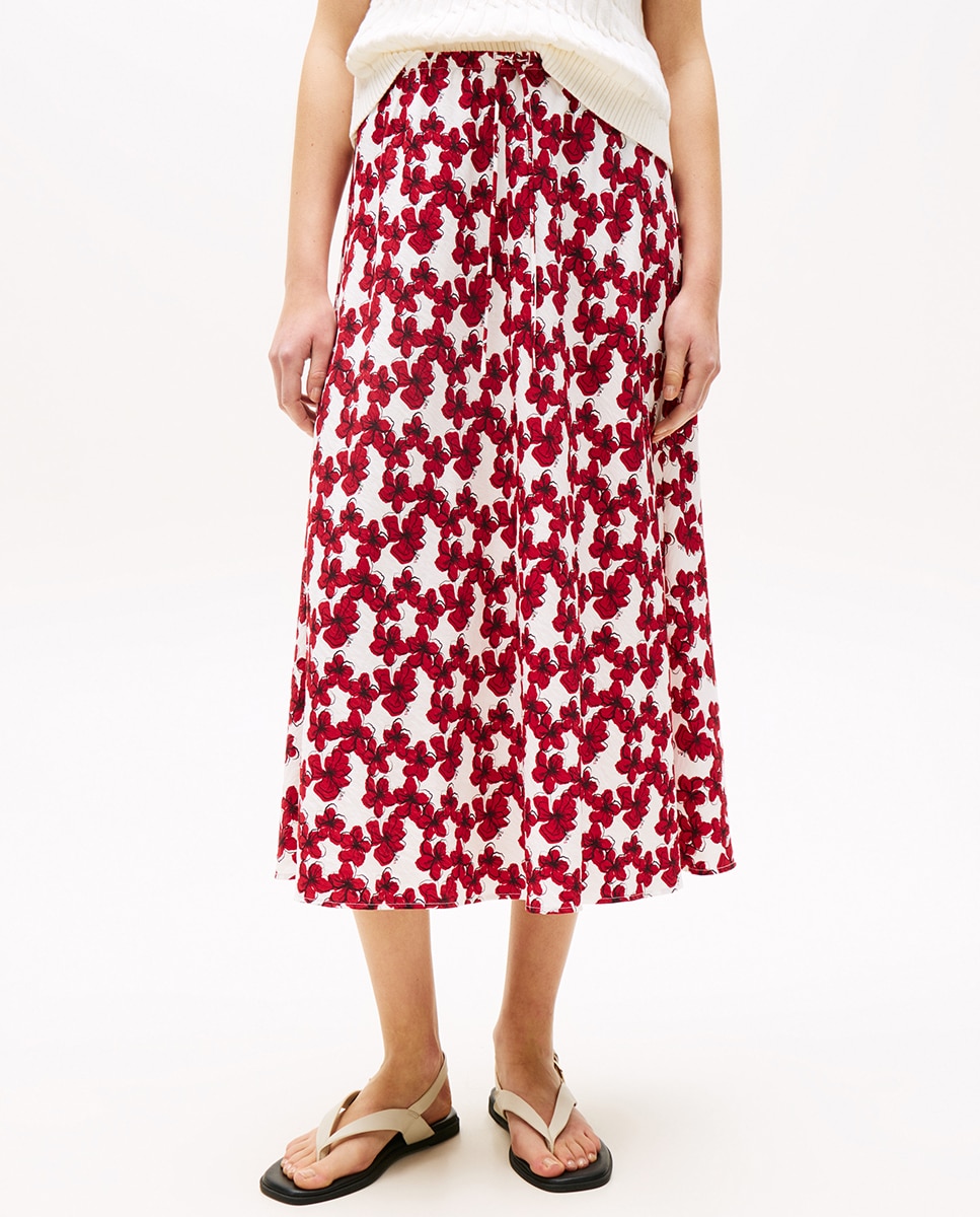 Saia Midi Fluida com Cordão Vermelho-2