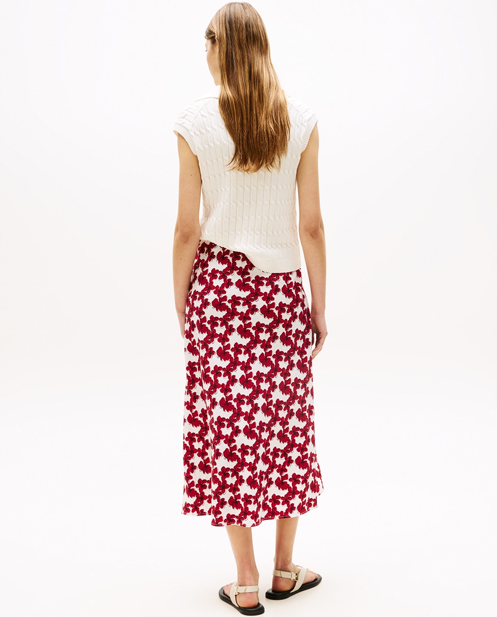 Saia Midi Fluida com Cordão Vermelho-4