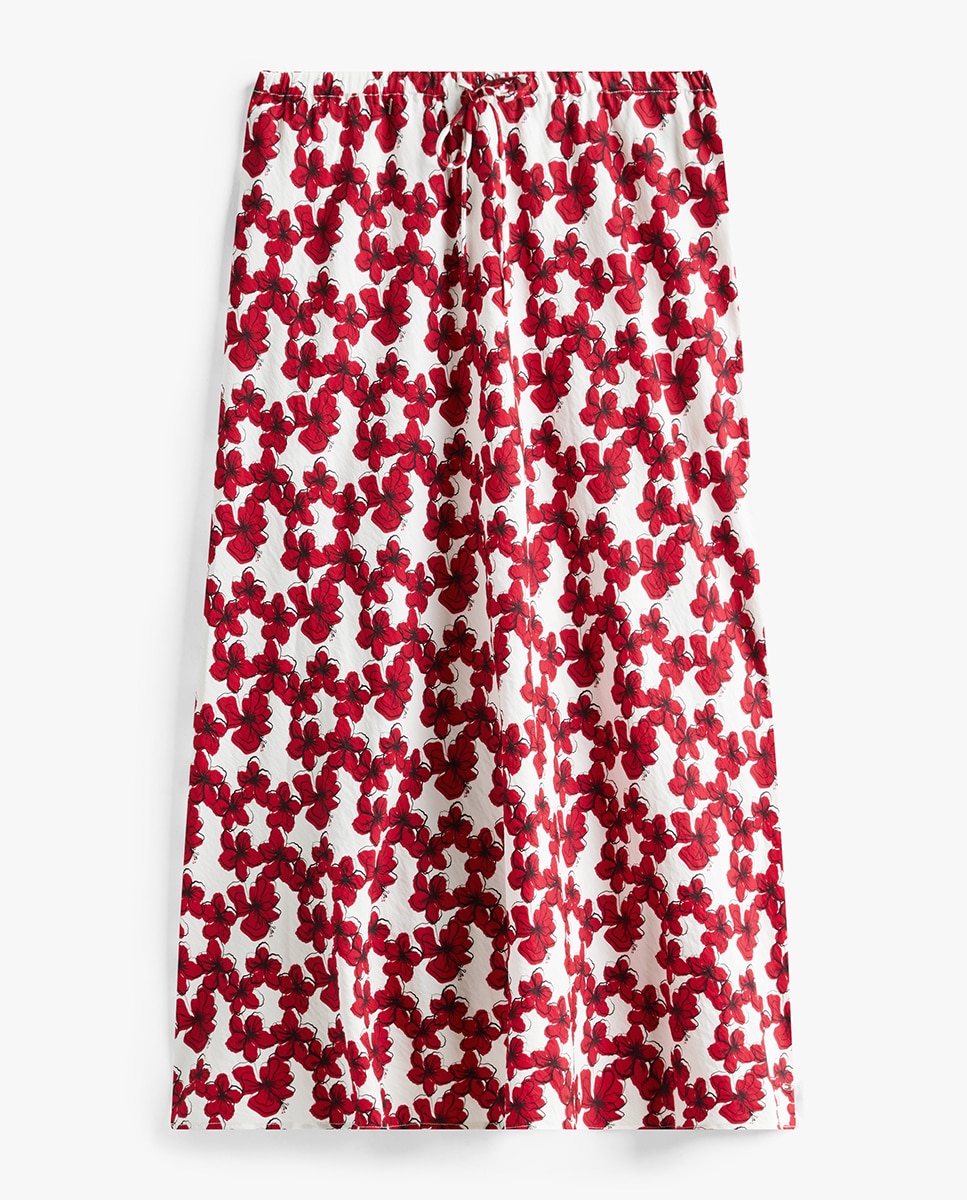 Saia Midi Fluida com Cordão Vermelho-5