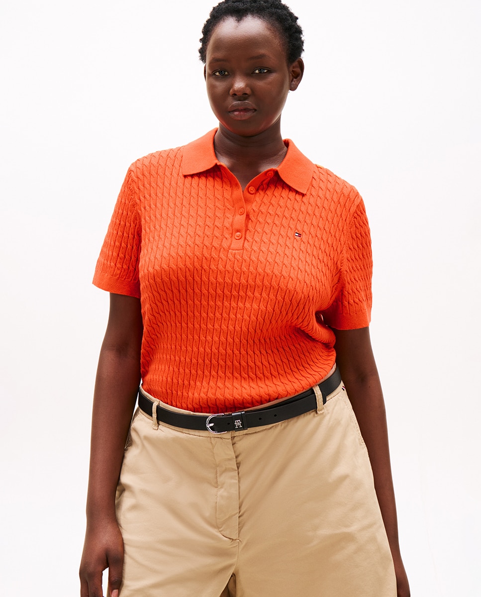 Camisola de Malha Curve Estilo Polo Laranja-1
