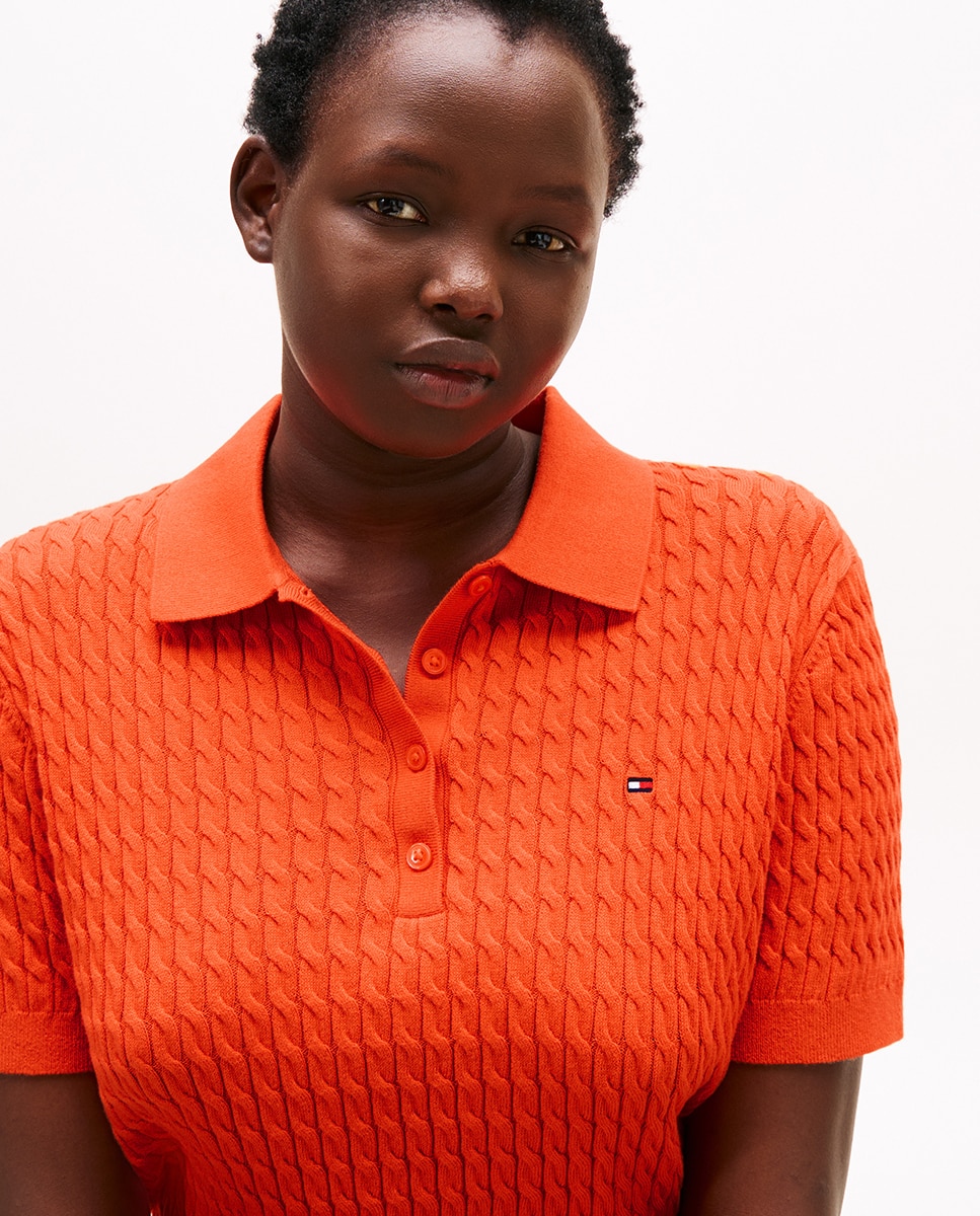 Camisola de Malha Curve Estilo Polo Laranja-3