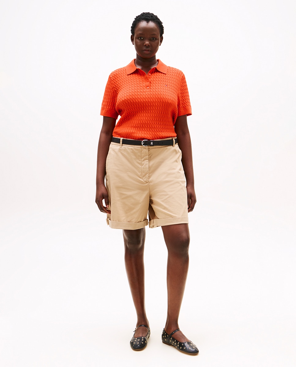 Camisola de Malha Curve Estilo Polo Laranja-5