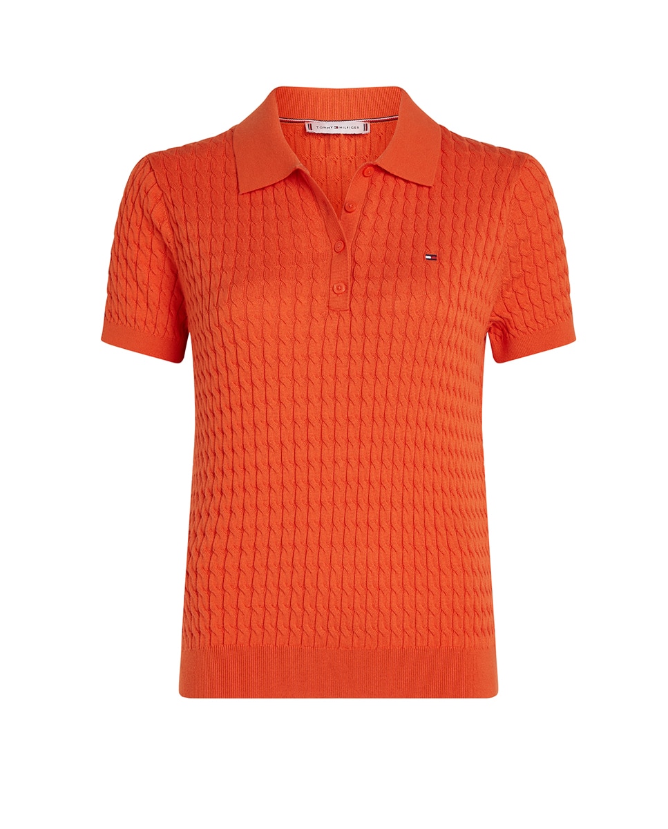 Camisola de Malha Curve Estilo Polo Laranja-4