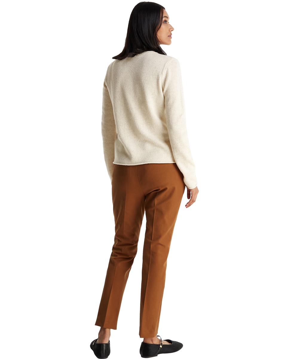 Camisola de Malha de Lã com Decote Redondo Creme-2