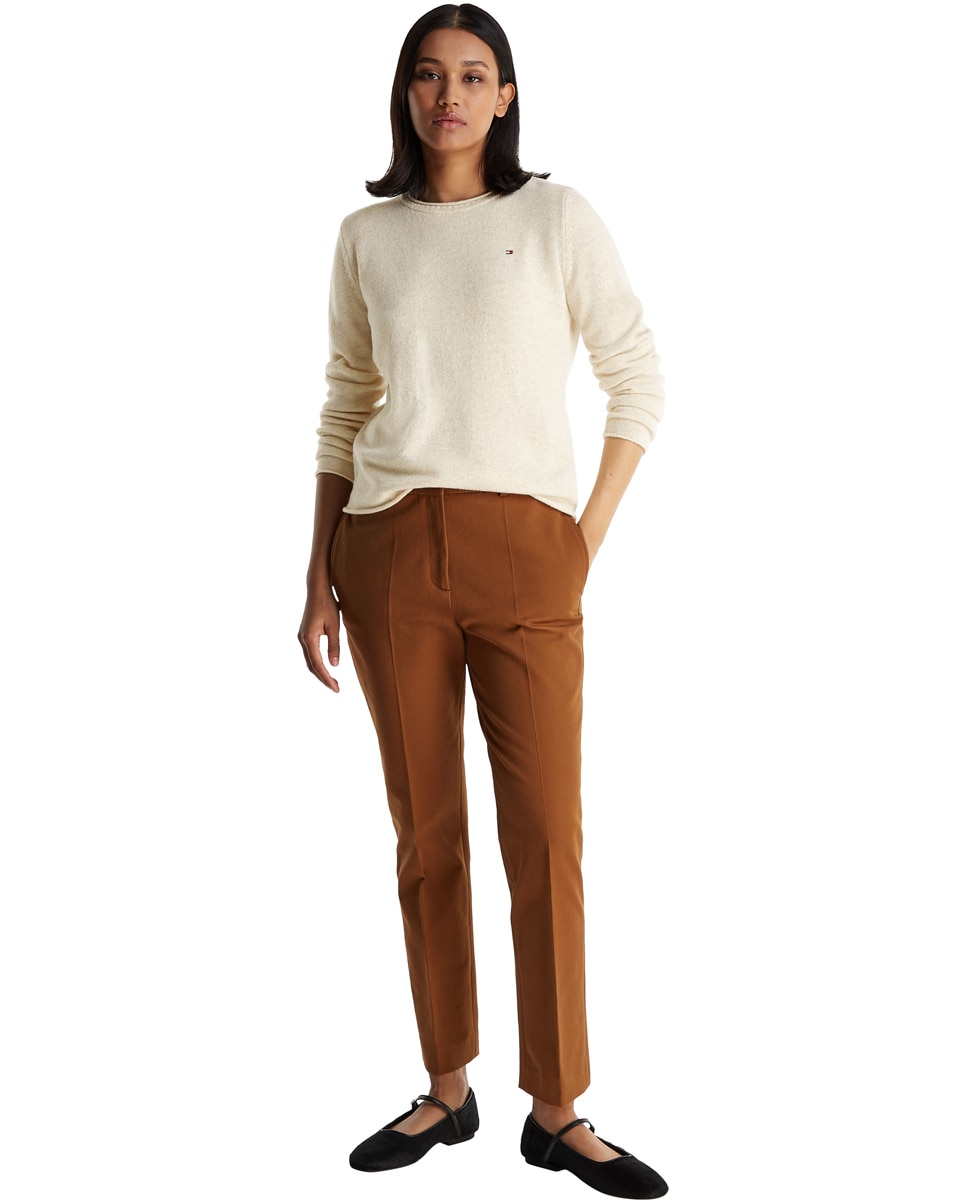 Camisola de Malha de Lã com Decote Redondo Creme-3