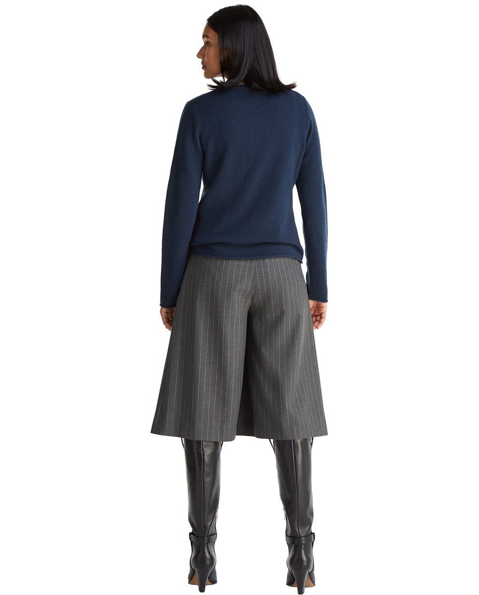 Camisola de Malha de Lã com Decote Redondo Azul-marinho-2