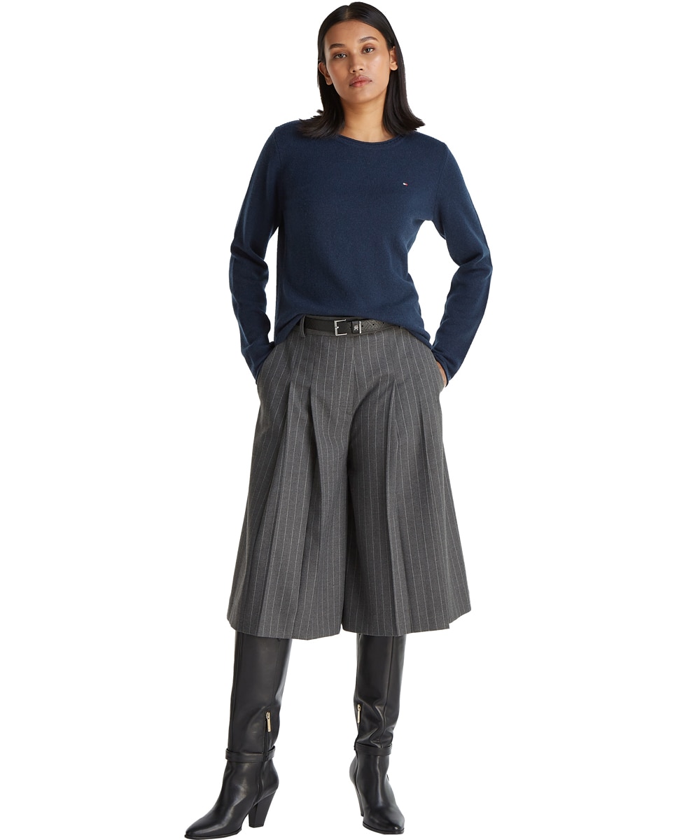 Camisola de Malha de Lã com Decote Redondo Azul-marinho-3