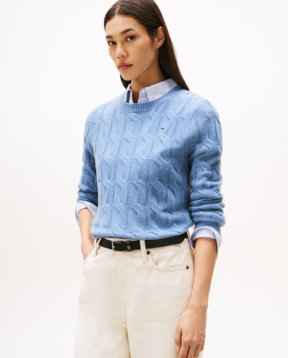 Camisola de Malha do Cabo de Lã Azul-marinho-1