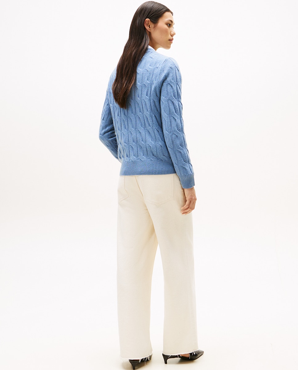 Camisola de Malha do Cabo de Lã Azul-marinho-2