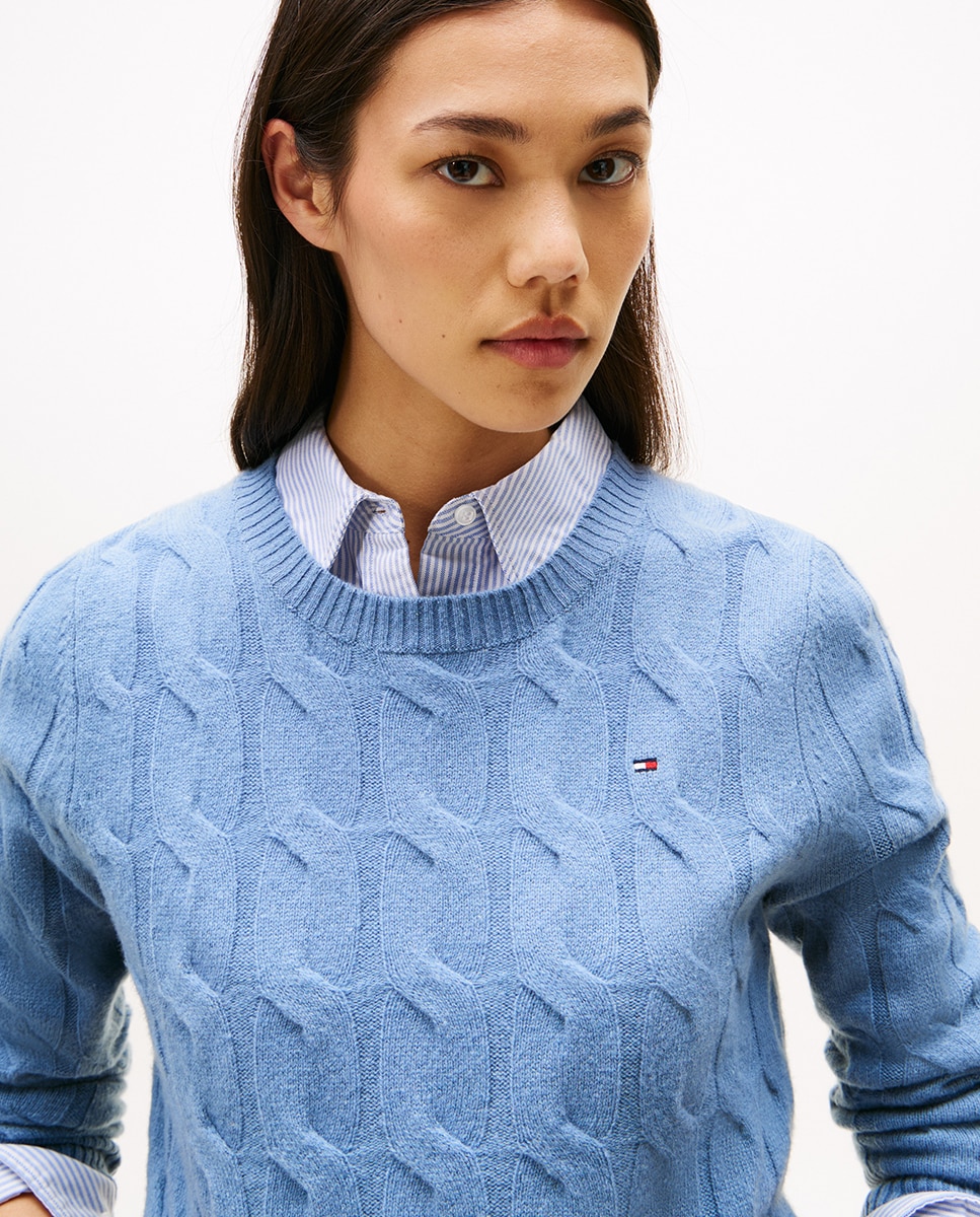 Camisola de Malha do Cabo de Lã Azul-marinho-3