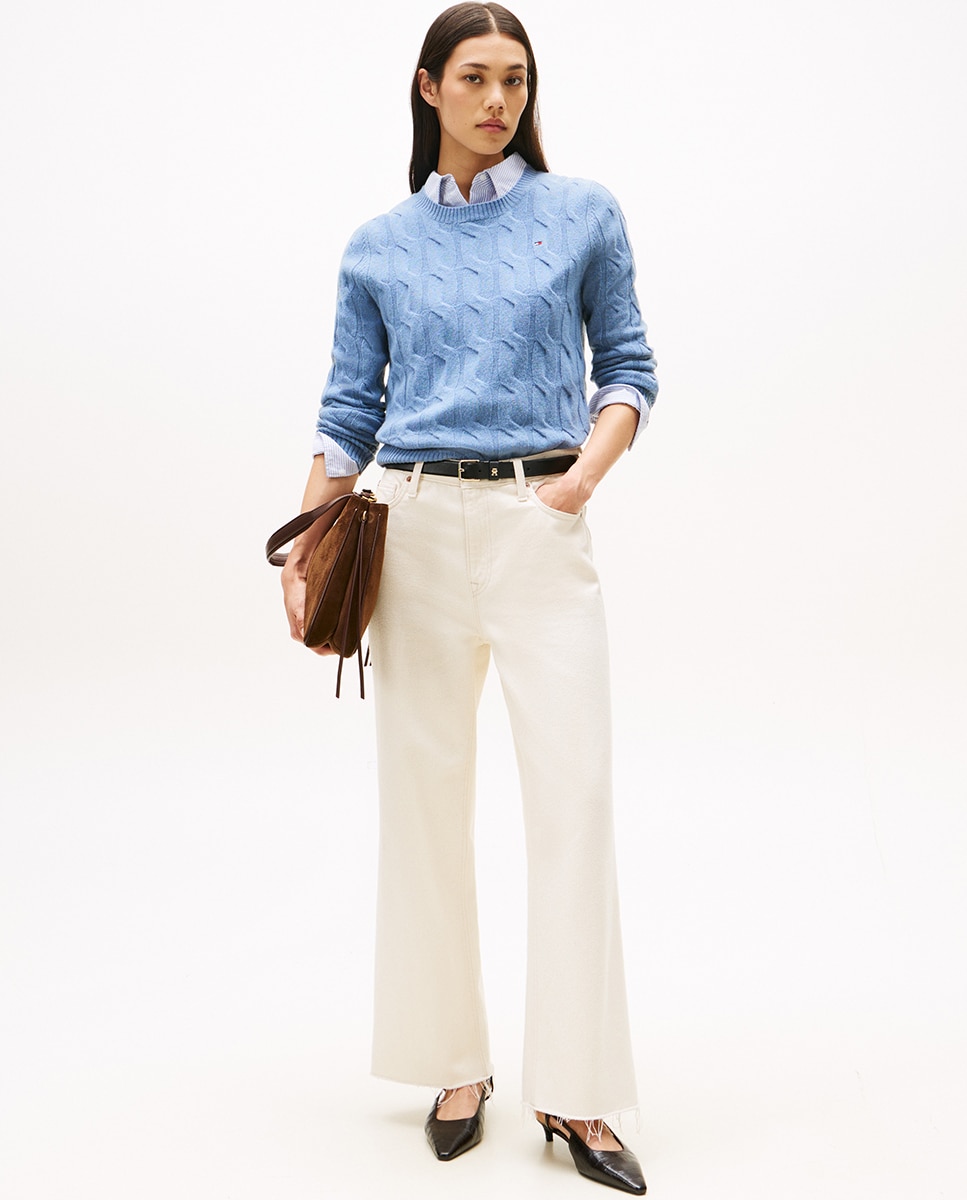 Camisola de Malha do Cabo de Lã Azul-marinho-4