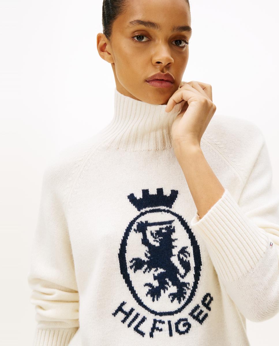 Camisola de Malha com Meia Gola e Logótipo Crest Branco-3