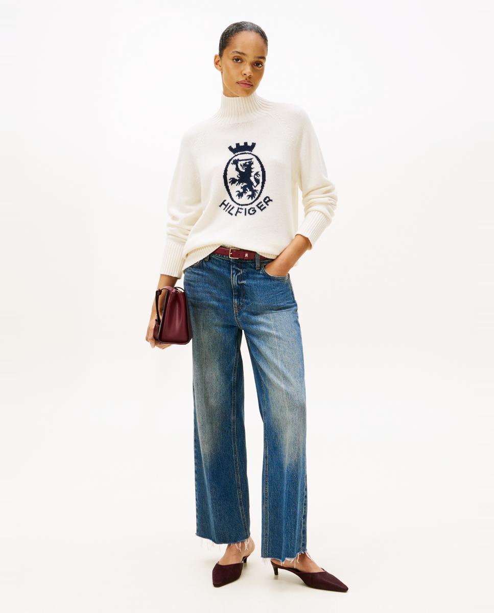 Camisola de Malha com Meia Gola e Logótipo Crest Branco-5