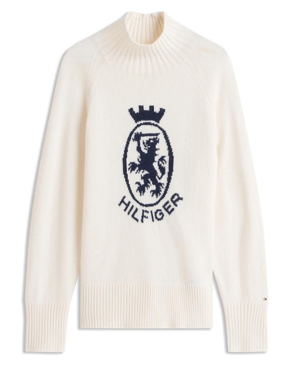 Camisola de Malha com Meia Gola e Logótipo Crest Branco-4