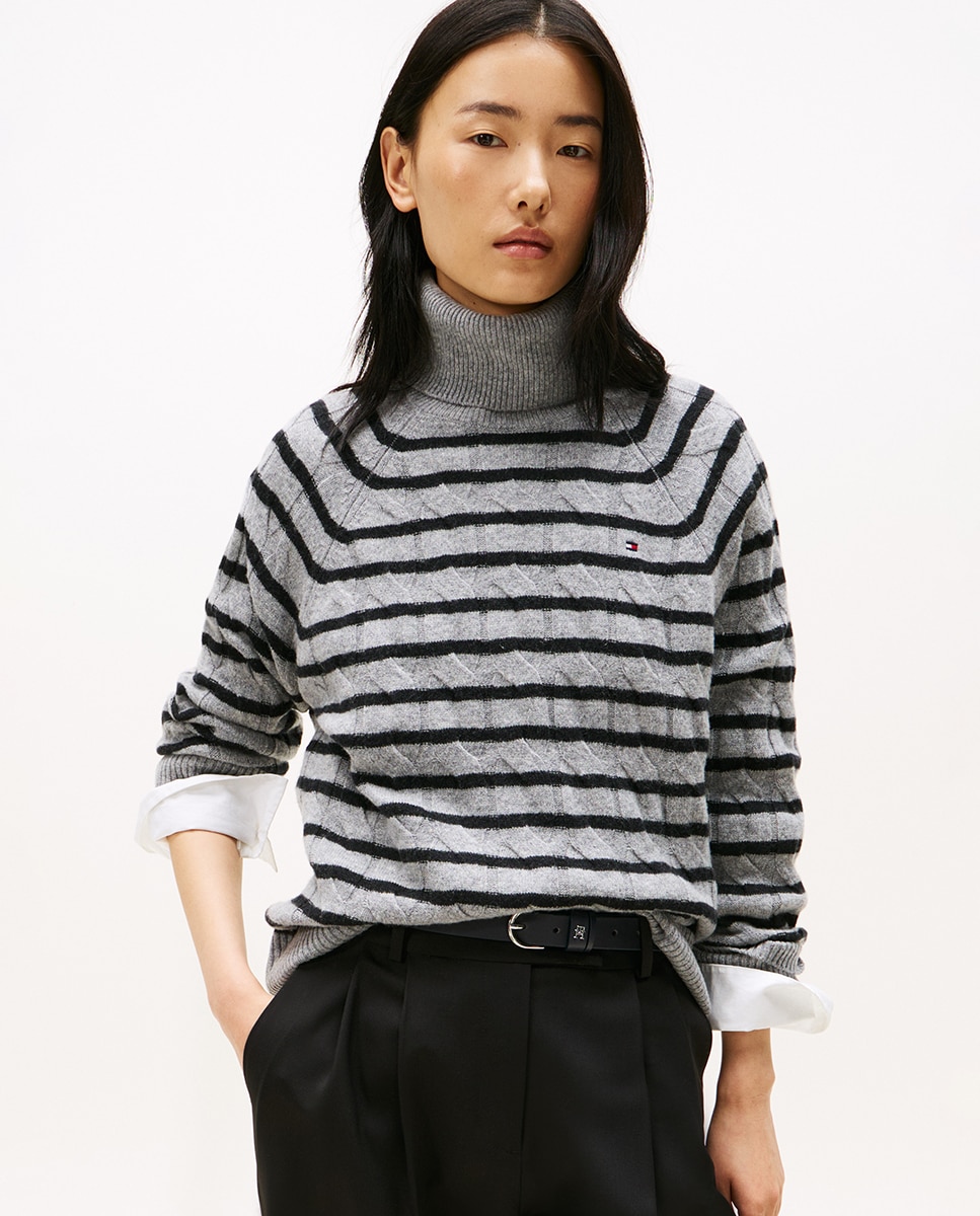 Camisola de malha de lã com gola alta Cinzento-escuro-1