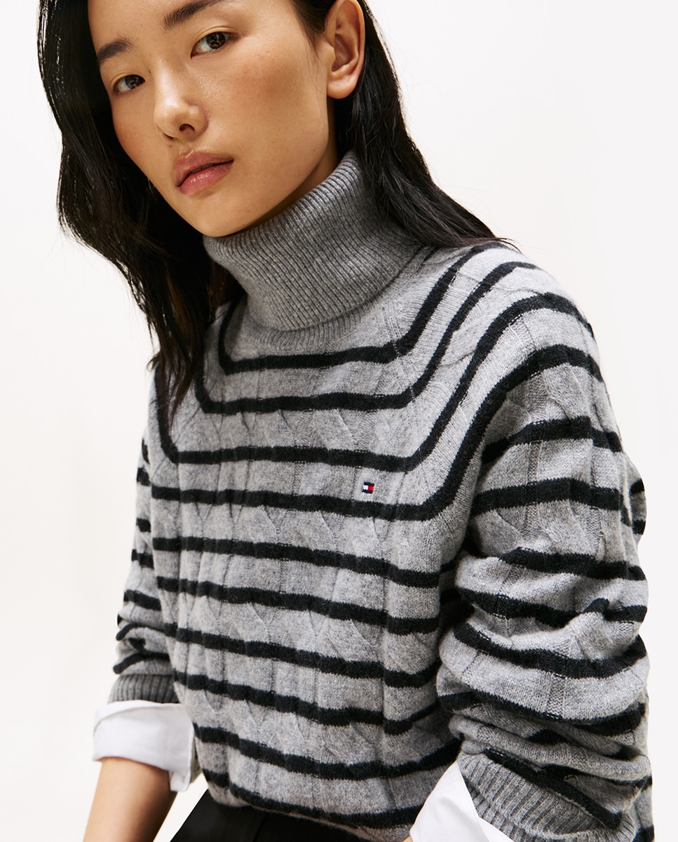 Camisola de malha de lã com gola alta Cinzento-escuro-3