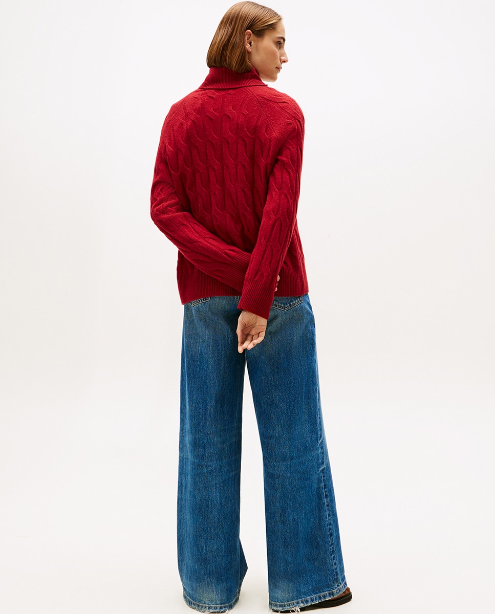 Camisola de Malha do Cabo com Gola Alta Vermelho-2