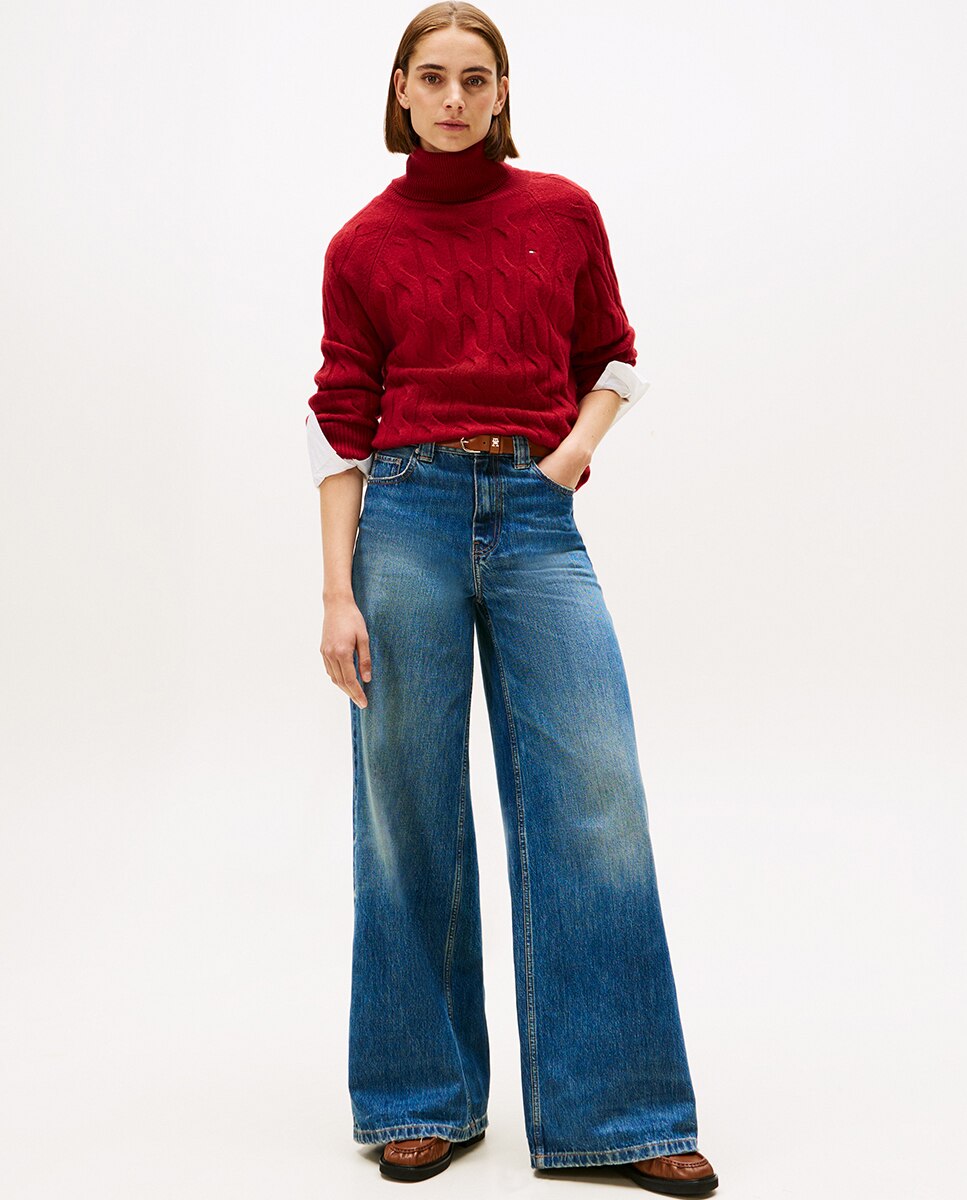 Camisola de Malha do Cabo com Gola Alta Vermelho-5