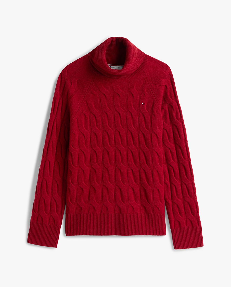 Camisola de Malha do Cabo com Gola Alta Vermelho-4