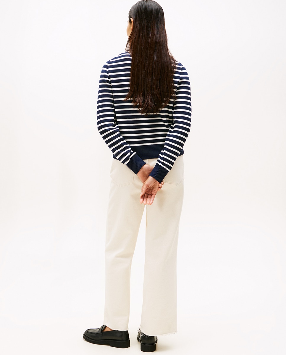 Camisola de Malha às Riscas com Logótipo Bordado à Frente Azul-marinho-2