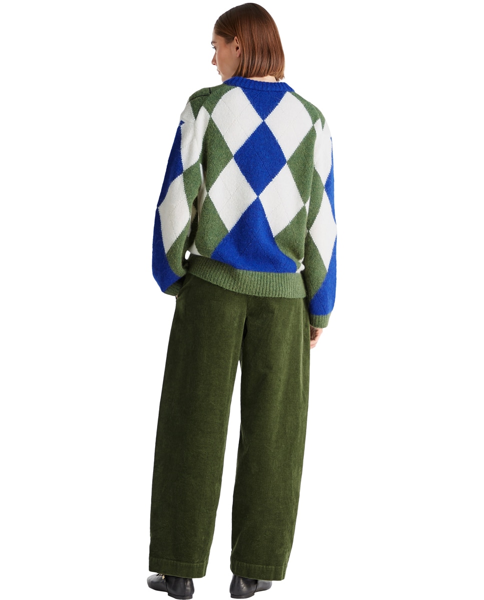 Camisola de Malha com Estampado de Losangos Azul-índigo-2