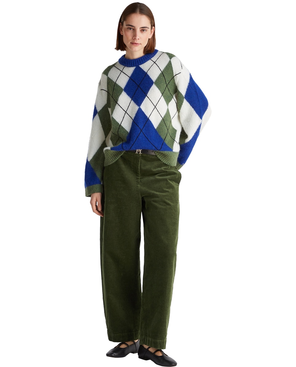 Camisola de Malha com Estampado de Losangos Azul-índigo-6