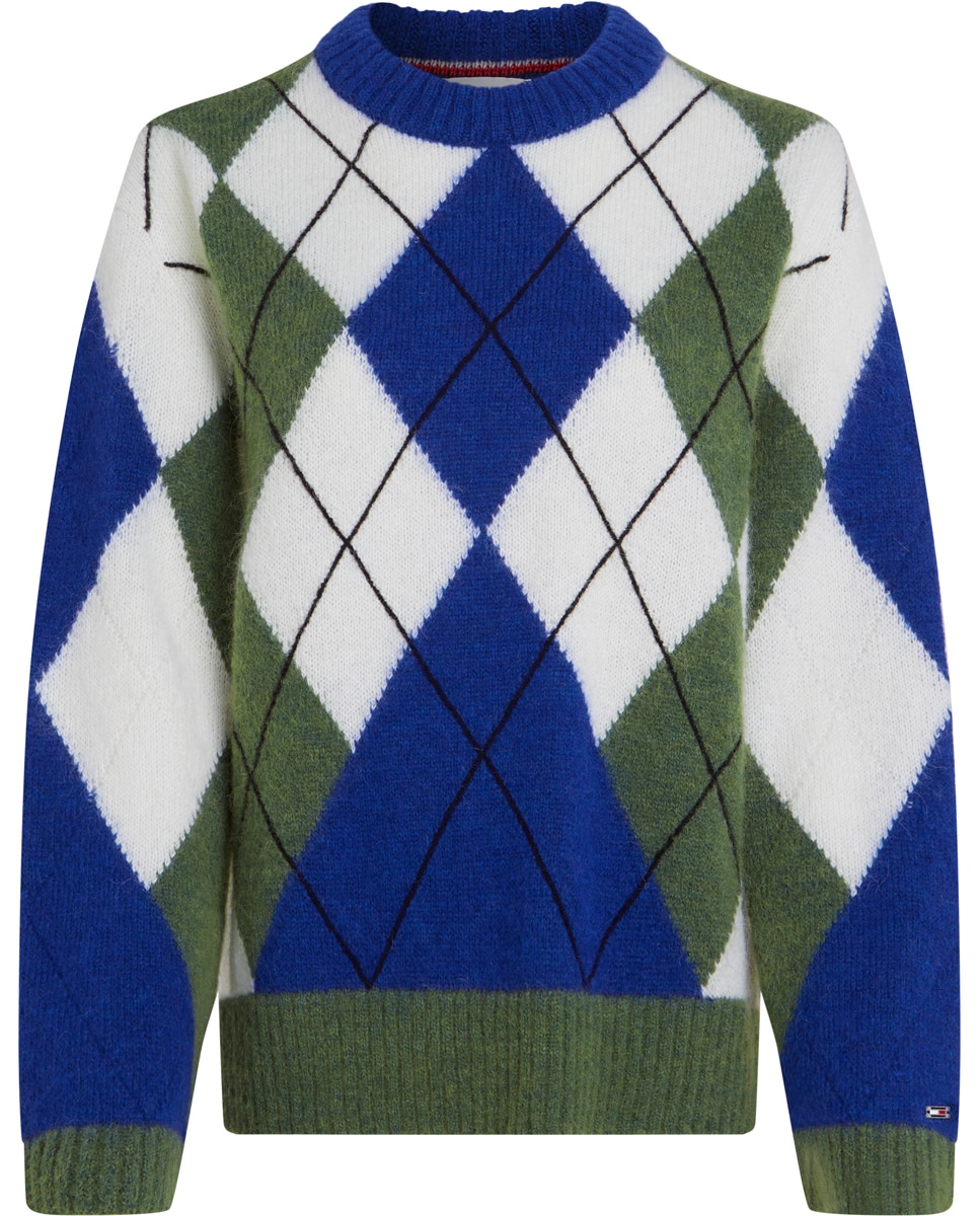 Camisola de Malha com Estampado de Losangos Azul-índigo-3