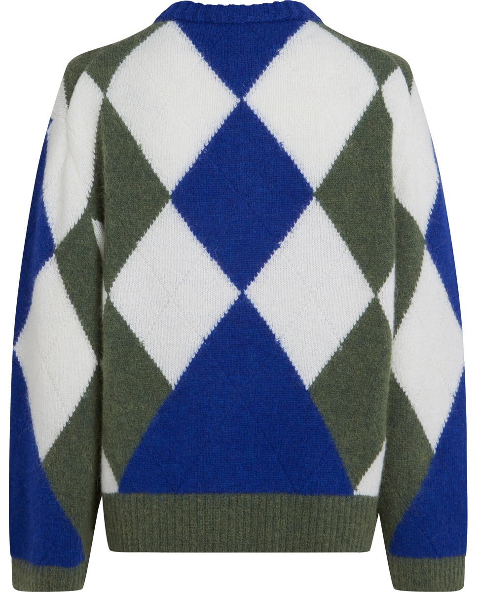 Camisola de Malha com Estampado de Losangos Azul-índigo-4