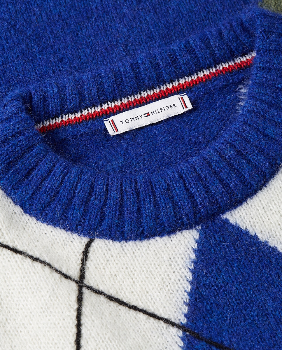 Camisola de Malha com Estampado de Losangos Azul-índigo-5