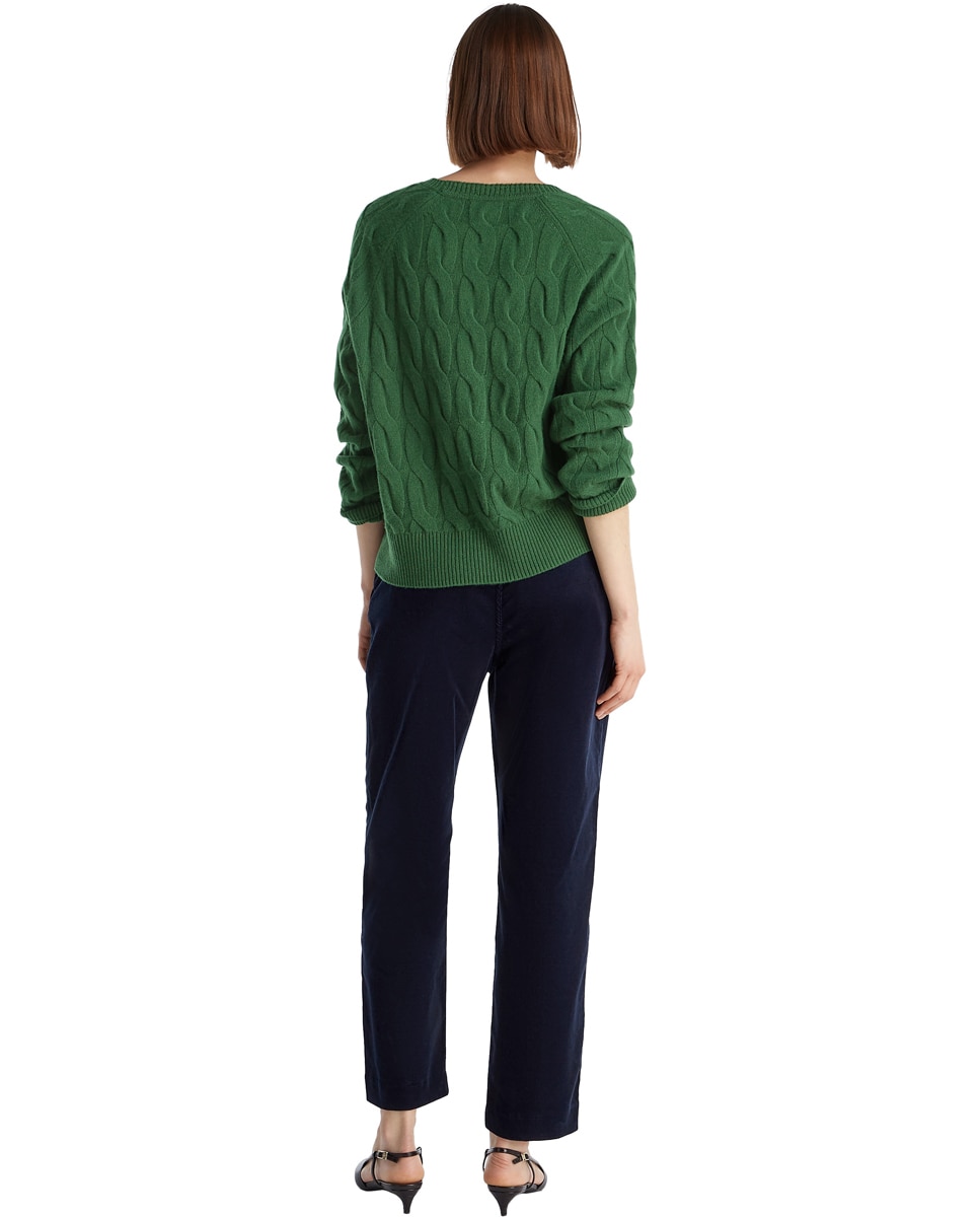 Camisola de Malha do Cabo de Lã com Decote Redondo Verde-2