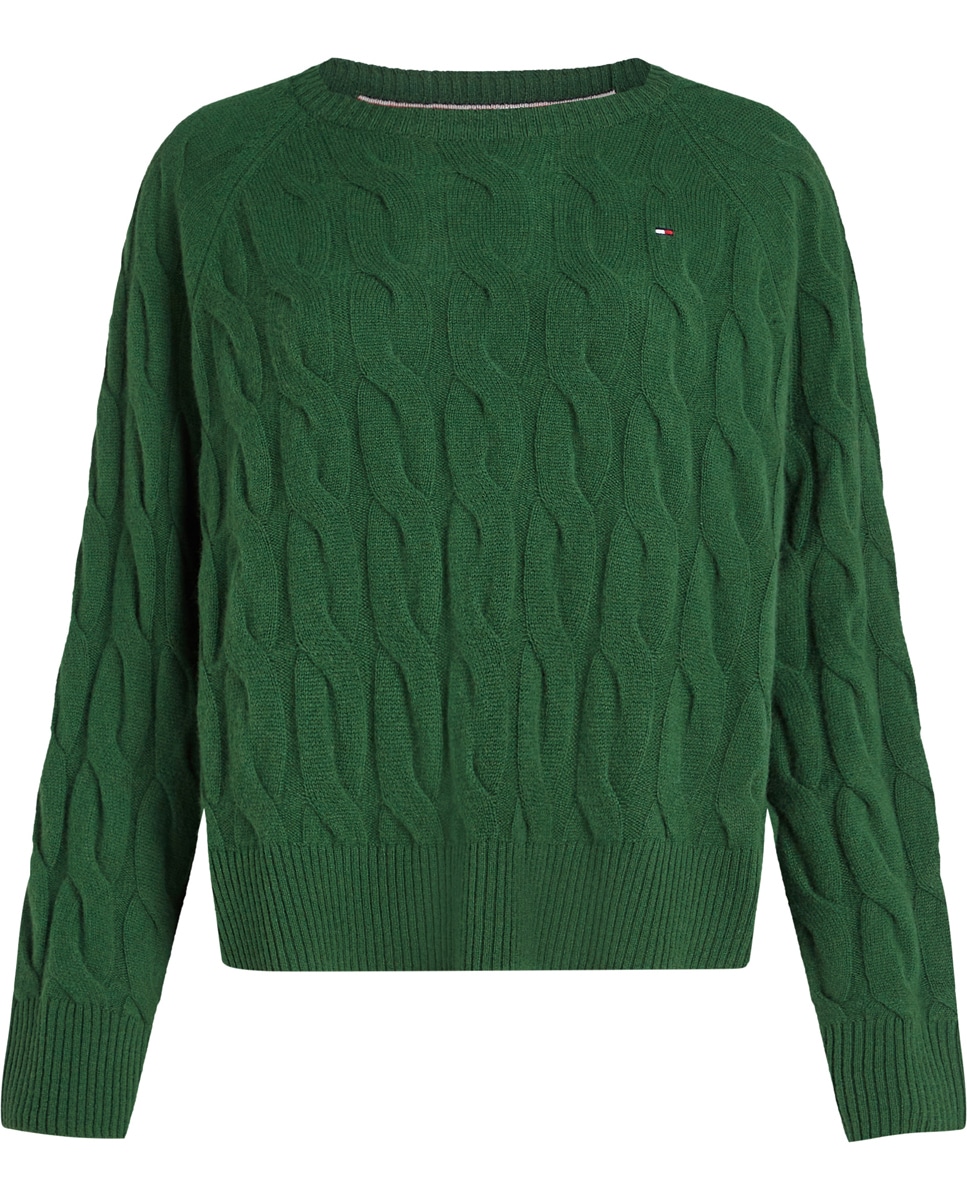 Camisola de Malha do Cabo de Lã com Decote Redondo Verde-3