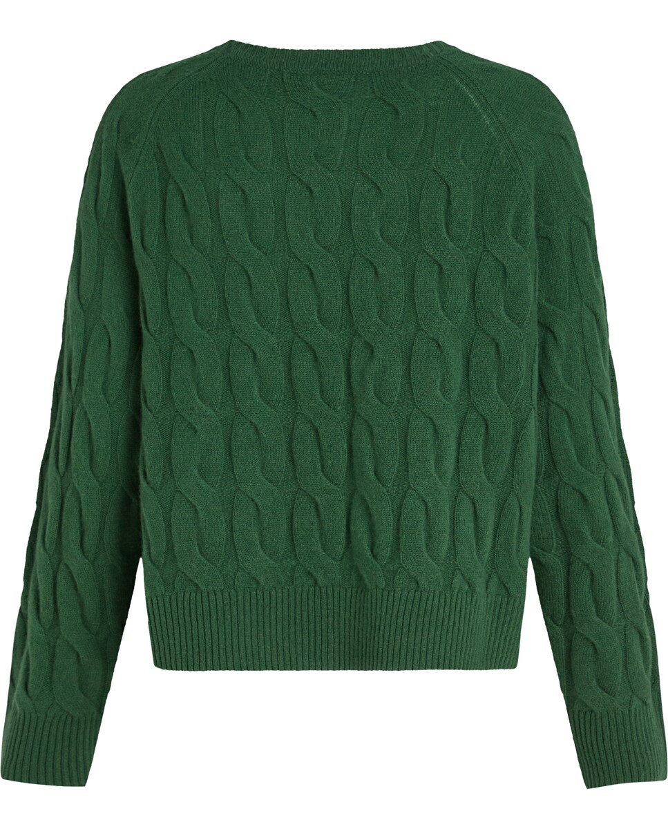 Camisola de Malha do Cabo de Lã com Decote Redondo Verde-4