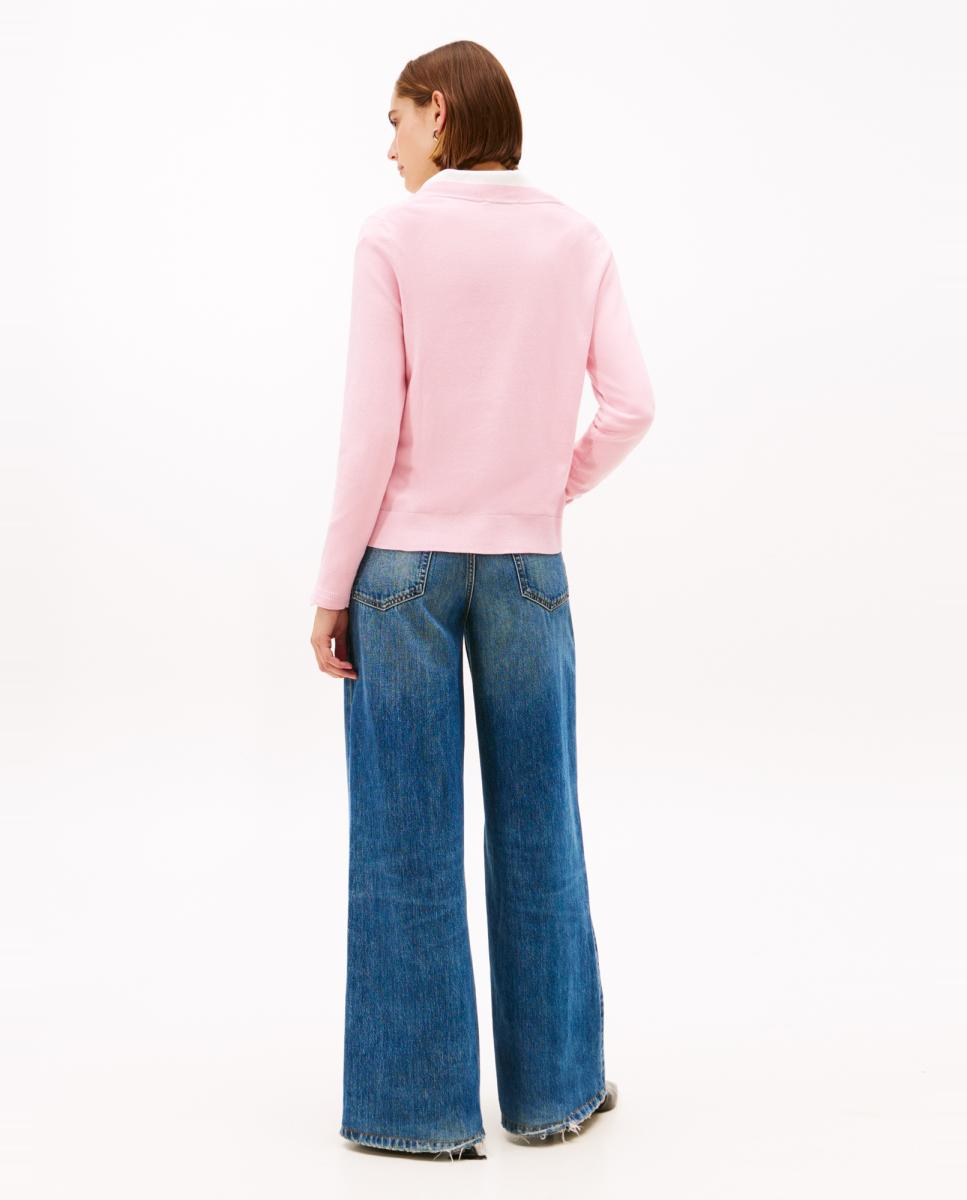 Camisola de malha com decote em bico Rosa-2