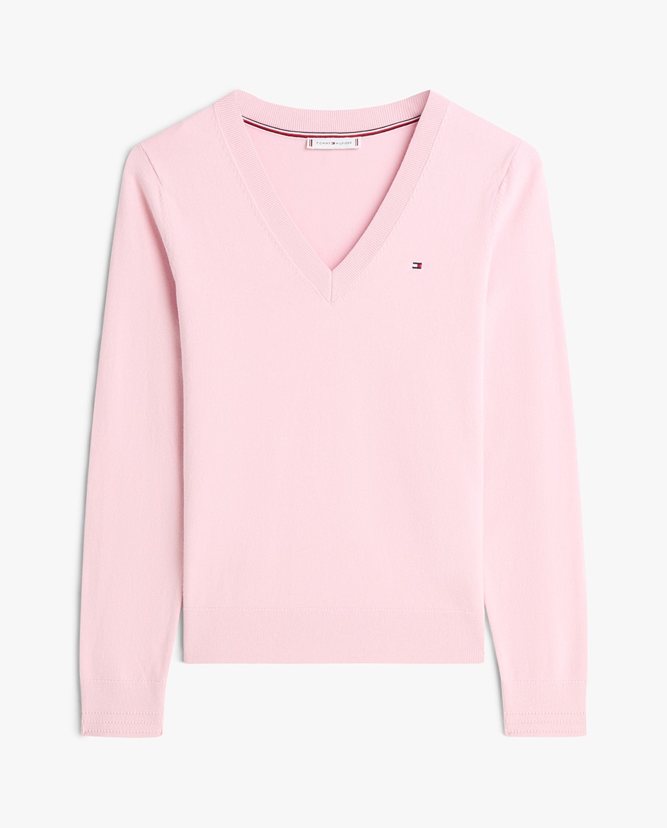 Camisola de malha com decote em bico Rosa-4