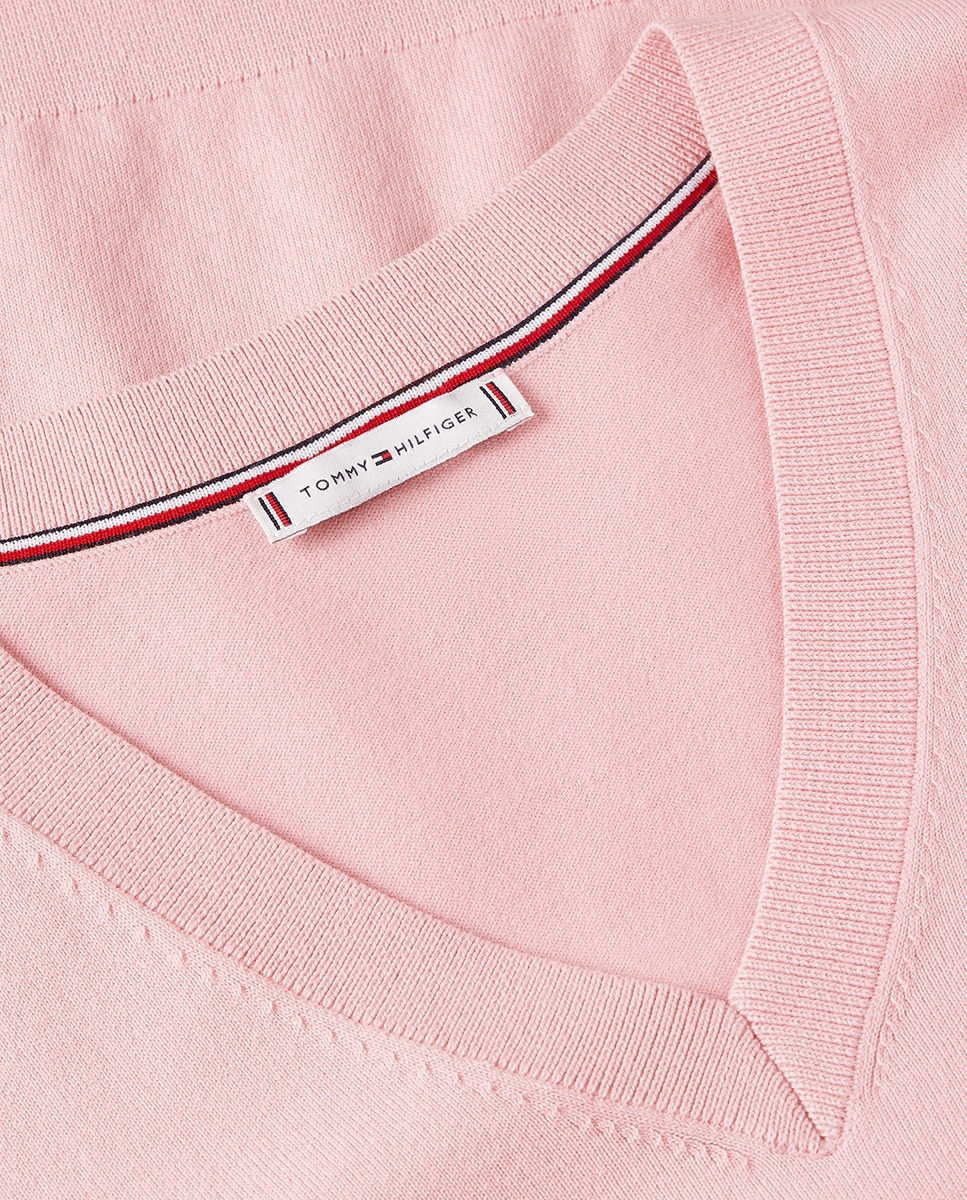 Camisola de malha com decote em bico Rosa-6