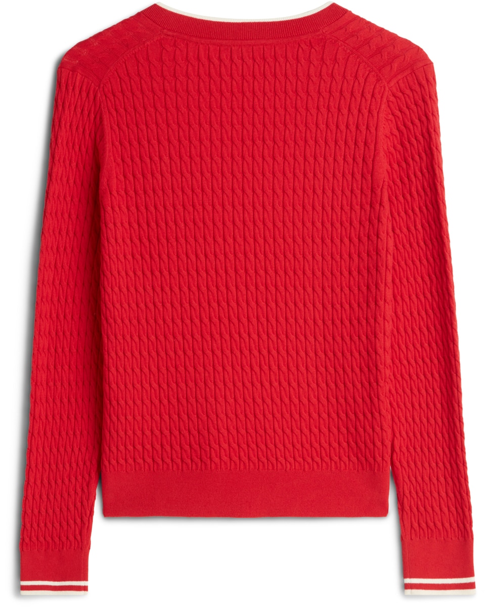 Camisola de Malha do Cabo com Decote em Bico Vermelho-5