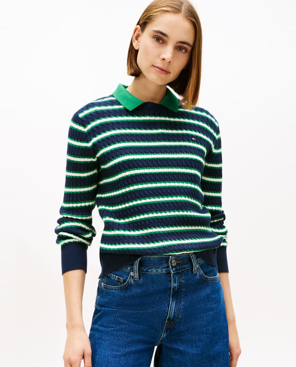 Camisola de Malha do Cabo às Riscas Azul-marinho-1