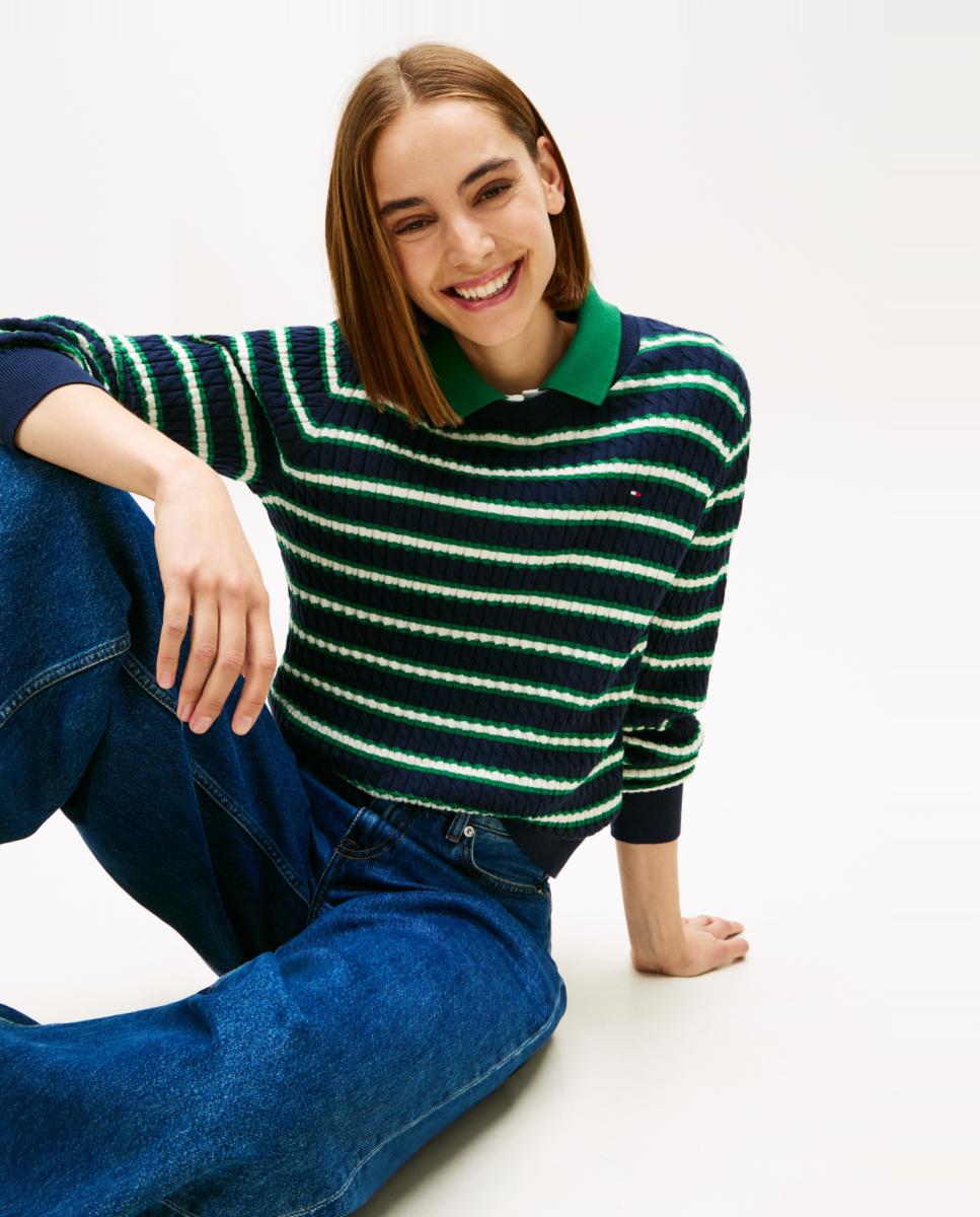 Camisola de Malha do Cabo às Riscas Azul-marinho-3