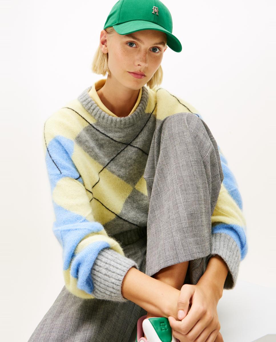 Camisola de Malha de Lã de Alpaca com Losangos Amarelo-2