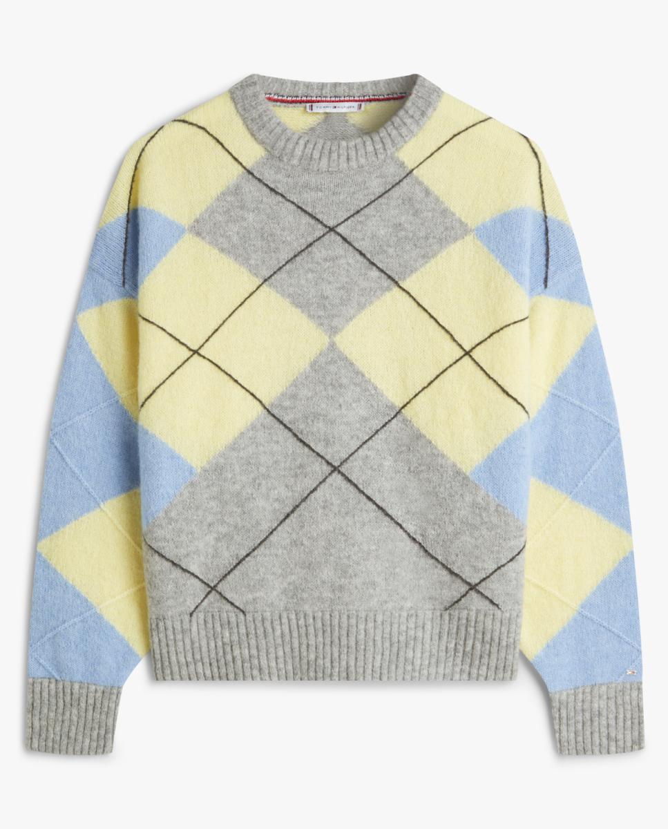 Camisola de Malha de Lã de Alpaca com Losangos Amarelo-4