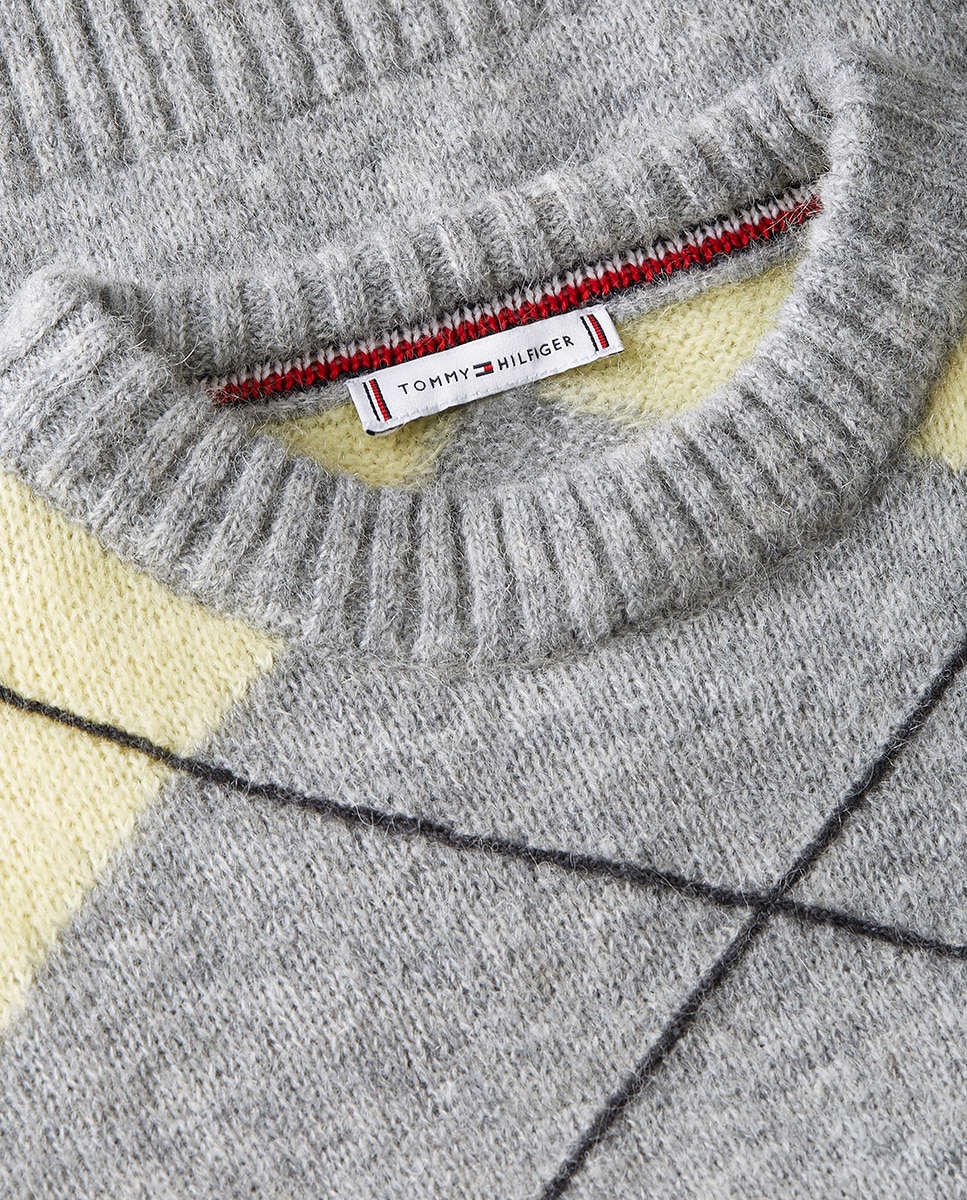 Camisola de Malha de Lã de Alpaca com Losangos Amarelo-5