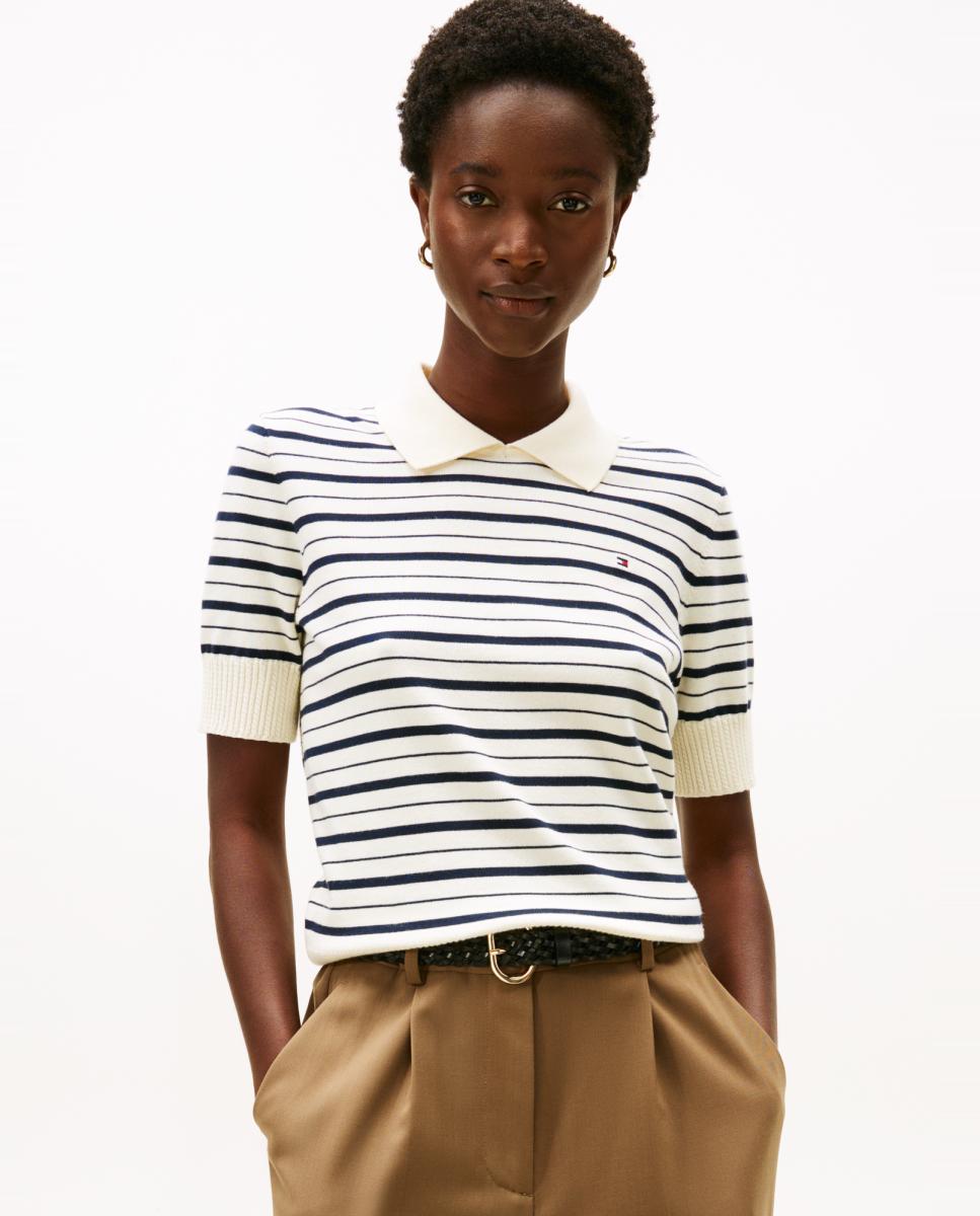 Tommy Hilfiger - Jersey polo de mujer de manga corta a rayas.
