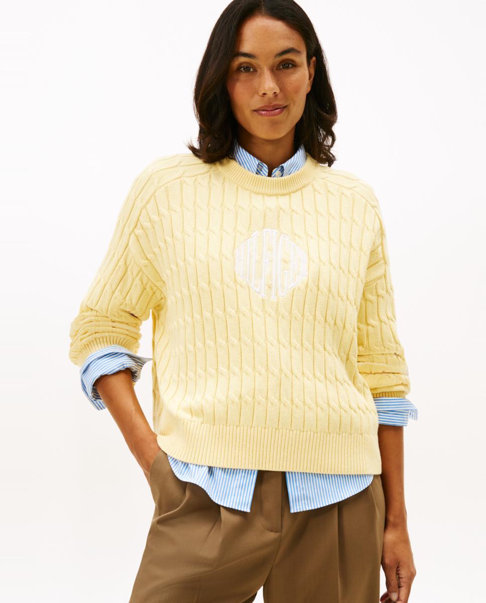 Camisola de Malha do Cabo com Logótipo Bordado Amarelo-1