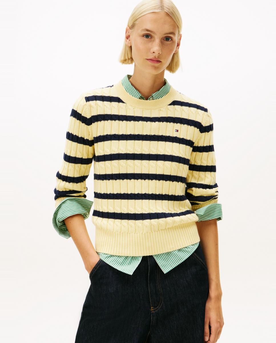 Camisola de Malha do Cabo às Riscas Amarelo-1